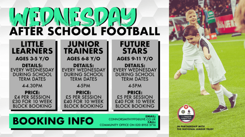 FREE SEASON TICKET FOR ALL THAT ATTEND THIS WEDNESDAY’S AFTER SCHOOL FOOTBALL SESSION!