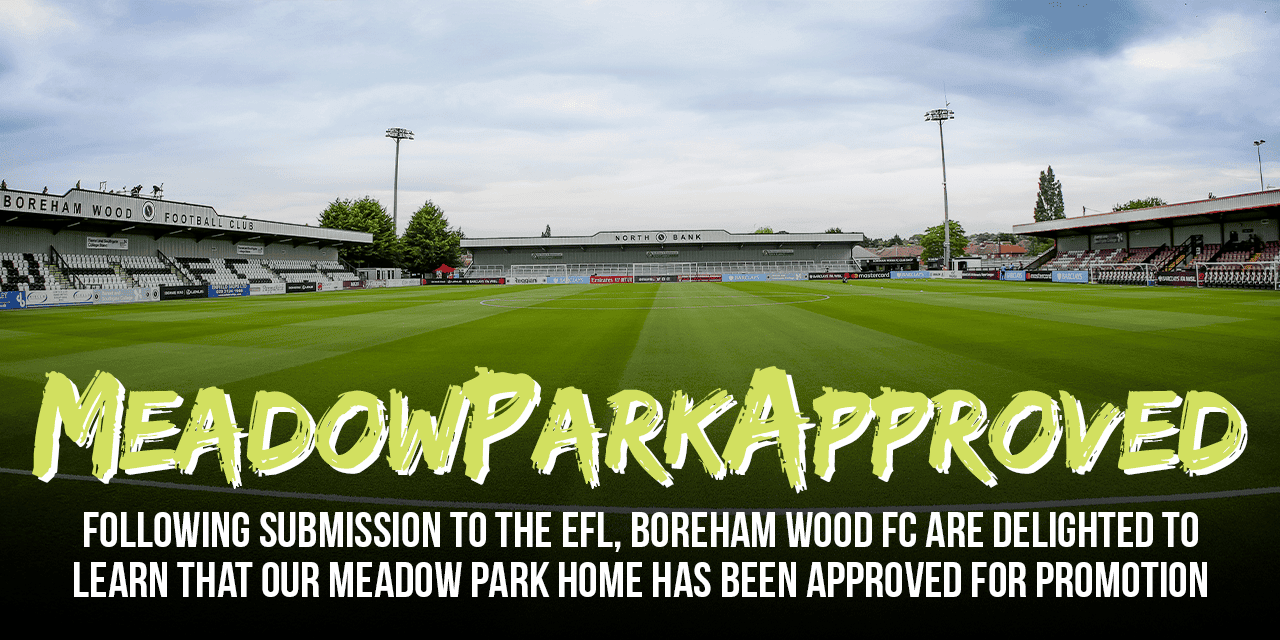 MEADOW PARK ACCEPTED FOR THE ENGLISH FOOTBALL LEAGUE