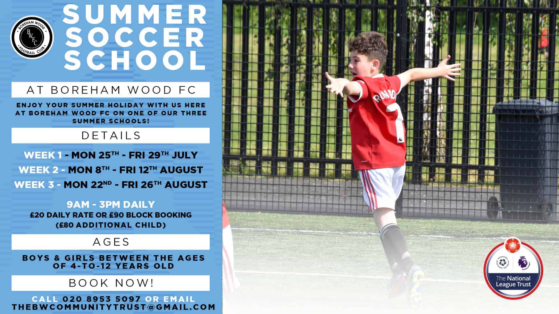 SUMMER SOCCER SCHOOLS AT BOREHAM WOOD FC